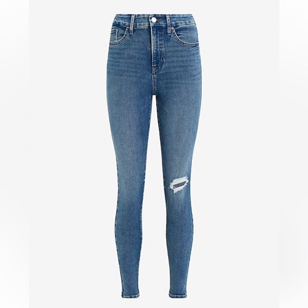 Express High Waisted Light Wash FlexX Ripped Skinny Jeans